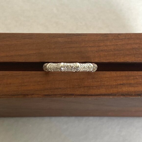 Sterling Silver 925 DBJ Bamboo Style Single Diamond Band Ring Sz 6.75 - Picture 6 of 16